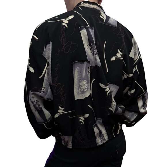 Vintage Black Patterned Bomber Jacket - Picture 2 of 2